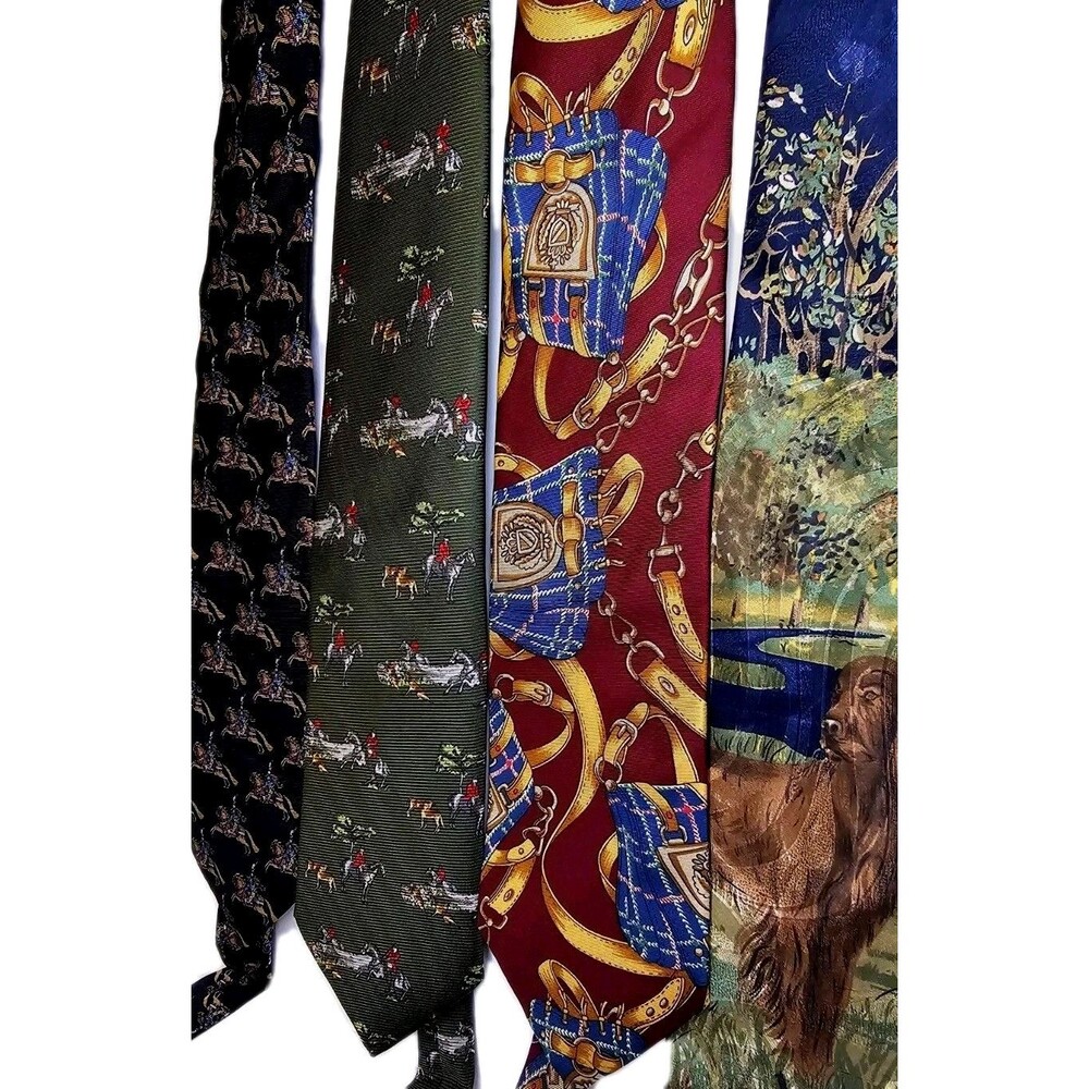 Vintage Equestrian Tie Lot Liberty London Fox Hunt Horse Dog Silk Men